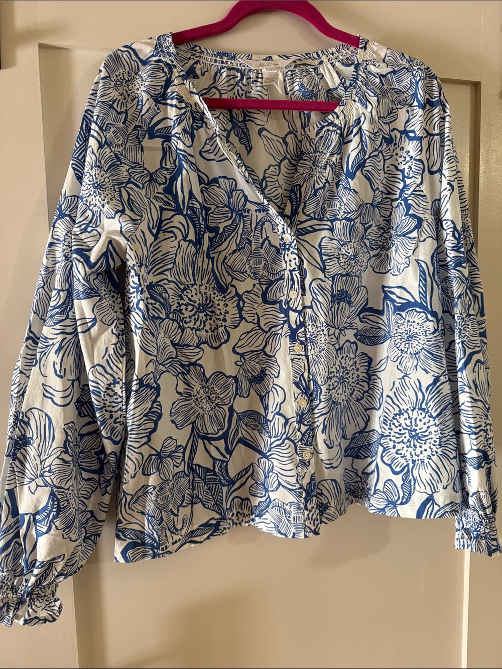 Lilly Pulitzer White Blouse with Blue Floral Print